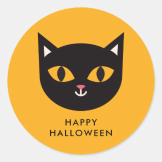 Happy Halloween Black Cat Trick or Treat  Classic Round Sticker