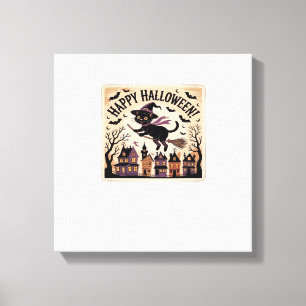 Happy Halloween Black Cat Witch Classic T-Shirt Canvas Print