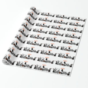 Happy Halloween Black Concept Typography Design Wrapping Paper