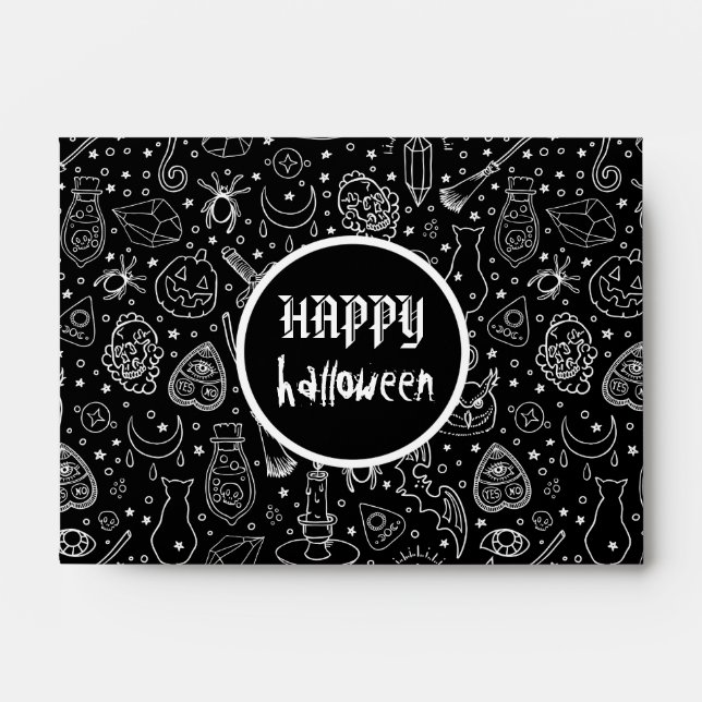 Happy Halloween Black Doodle Pattern Envelope (Front)