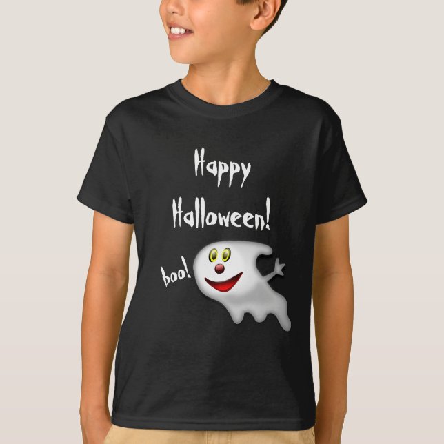 Happy Halloween Black Kid's T-shirt Cute Ghost Boo (Front)