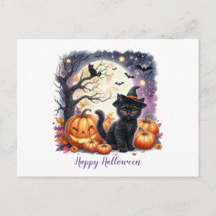 Happy Halloween Black Kitten Holiday Postcard