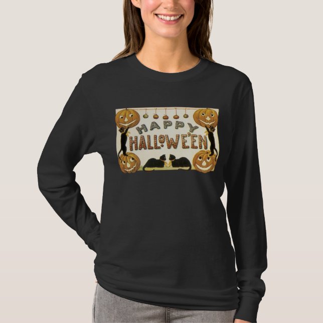 Happy Halloween Black Long sleeved T-shirt (Front)