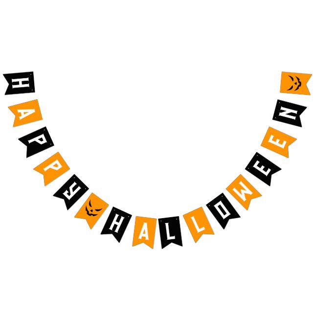 Happy Halloween Black Orange Jack O Lantern Face Bunting (All)