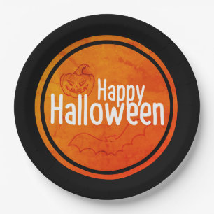 Happy Halloween Black & Orange Paper Plate