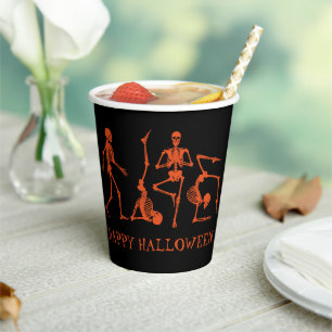 Happy Halloween Black Orange Skeleton Party Paper Cups