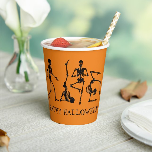 Happy Halloween Black Orange Skeleton Party  Paper Cups (Insitu)