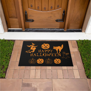 Happy Halloween black orange spooky decor Doormat