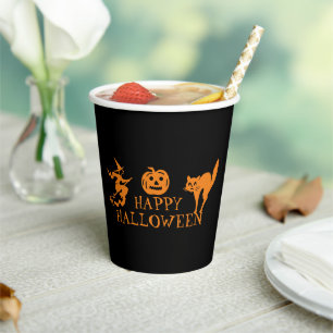 Happy Halloween black orange spooky party  Paper Cups