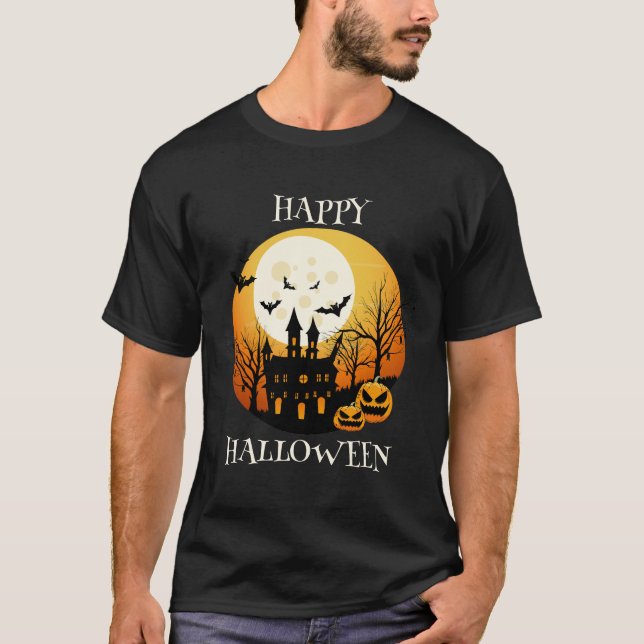 Happy Halloween Black Orange T-Shirt (Front)