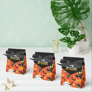Happy Halloween Black Orange Vampire Bat Pattern Favour Box