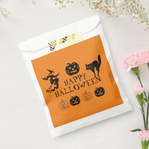 Happy Halloween black & orange white spooky  Favour Bags