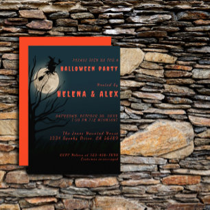 Happy halloween black orange witch invitation