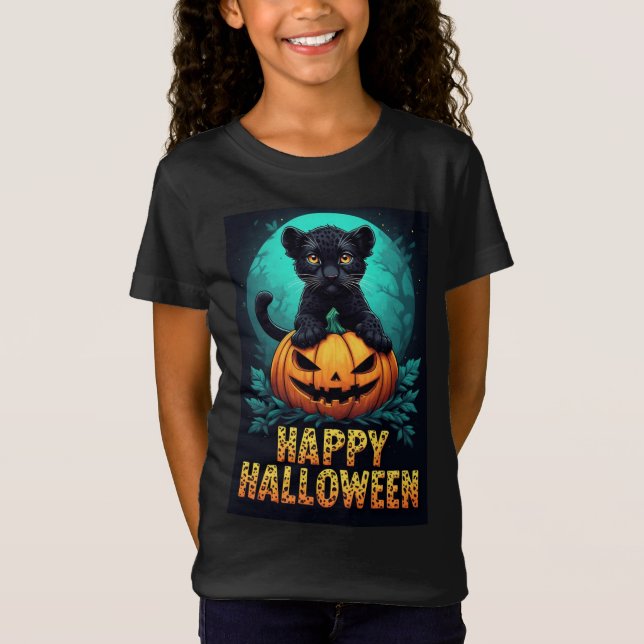 Happy Halloween Black Panther Kitten T-Shirt (Front)