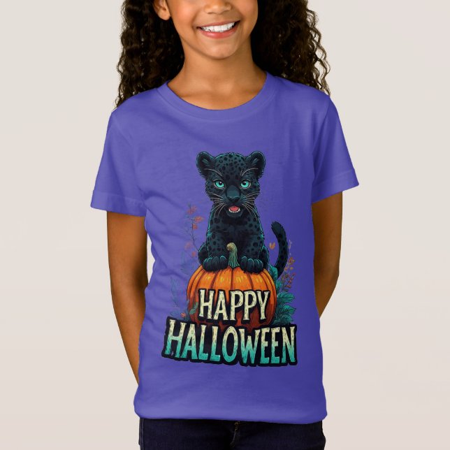 Happy Halloween Black Panther Kitten T-Shirt (Front)