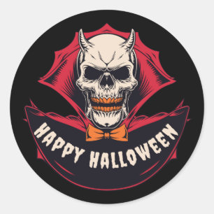 Happy Halloween Black Spooky Skull Classic Round Sticker