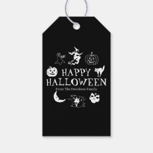 Happy Halloween black white custom name spooky Gift Tags