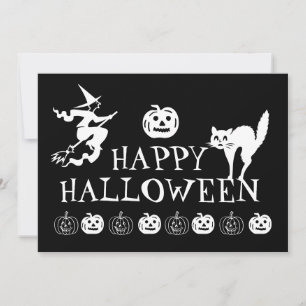 Happy Halloween black white spooky cute Invitation