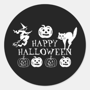 Happy Halloween black white spooky decor Classic Round Sticker