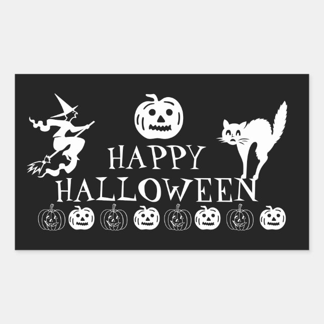 Happy Halloween black white spooky decor Rectangular Sticker (Front)