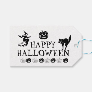 Happy Halloween black white spooky favours Gift Tags