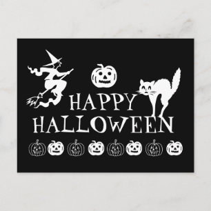Happy Halloween black white spooky Postcard
