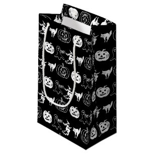 Happy Halloween black white spooky treats Small Gift Bag