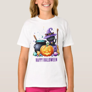 Happy Halloween Black Witch Cat T-Shirt
