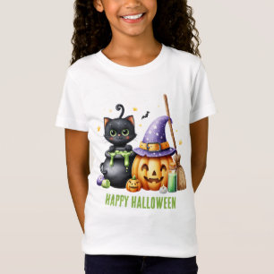 Happy Halloween Black Witch Cat T-Shirt