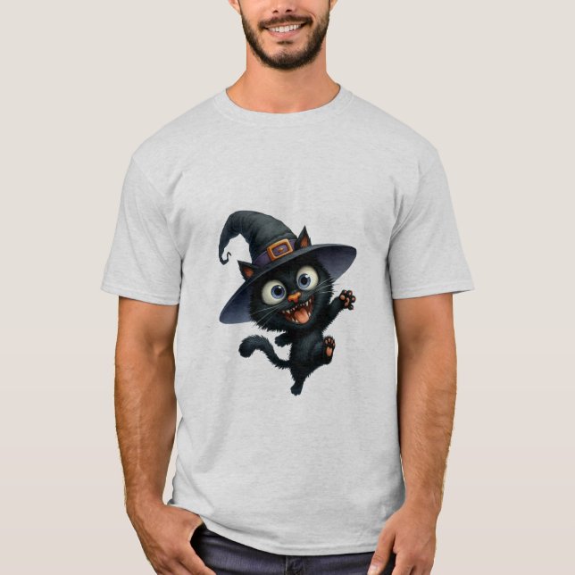 Happy Halloween Black Witch Cat Wave  ✨🐾🎃 T-Shirt (Front)