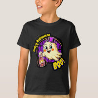 Happy Halloween BOO! Cute Retro Ghost with Lantern