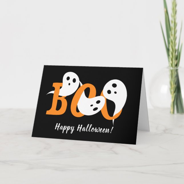 Happy Halloween Boo Ghosts Black Holiday Card (Front)