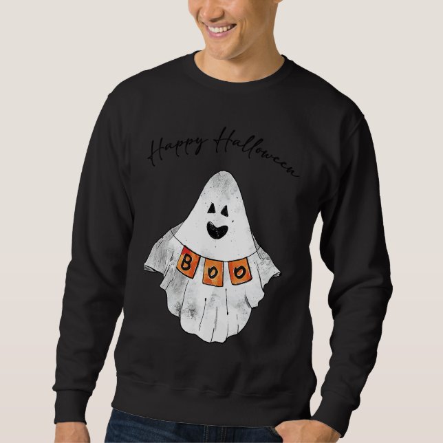 HAPPY HALLOWEEN Boo Sheet Ghost Halloween Sweatshirt (Front)