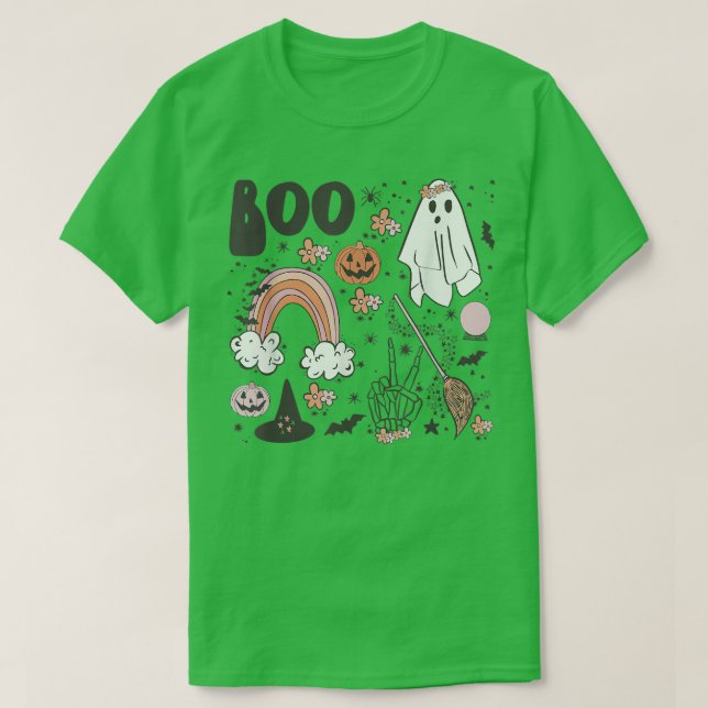 Happy Halloween Boo Spiders Witch Hat Rainbow Hall T-Shirt (Design Front)