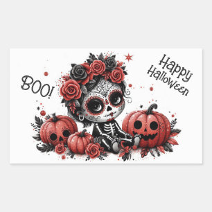 Happy Halloween Boo! Sugar Skull Rectangular Sticker