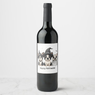 Happy Halloween Boston Terrier Dogs Wine Label