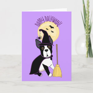 Happy Halloween Boston Terrier Witch Card