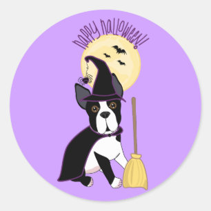 Happy Halloween Boston Terrier Witch Classic Round Sticker