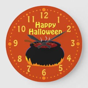 Happy Halloween Bubbling Witch Cauldron Custom Large Clock