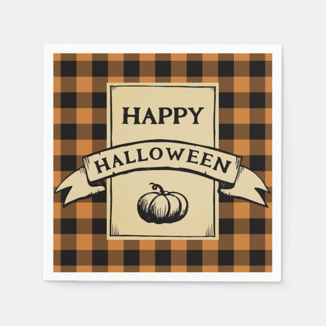 happy halloween buffalo plaid napkin (Front)