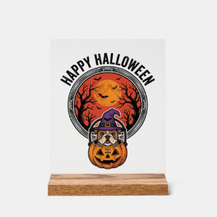 Happy Halloween Bulldog Witch Pumpkin Vintage Shir Acrylic Sign
