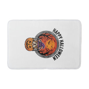 Happy Halloween Bulldog Witch Pumpkin Vintage Shir Bath Mat