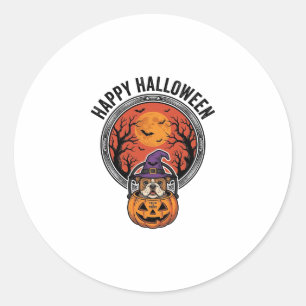 Happy Halloween Bulldog Witch Pumpkin Vintage Shir Classic Round Sticker