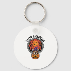Happy Halloween Bulldog Witch Pumpkin Vintage Shir Key Ring