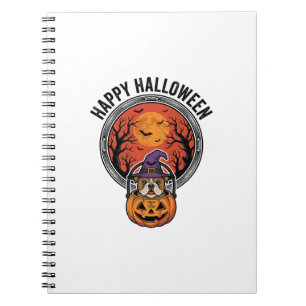 Happy Halloween Bulldog Witch Pumpkin Vintage Shir Notebook