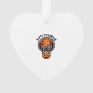 Happy Halloween Bulldog Witch Pumpkin Vintage Shir Ornament