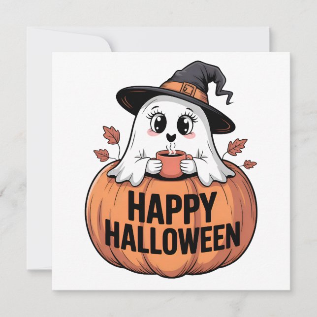 Happy Halloween Caffeine Ghost Halloween Cards (Front)