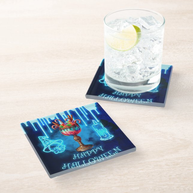 Happy Halloween Candy Cocktail Glass Coaster (Angled)