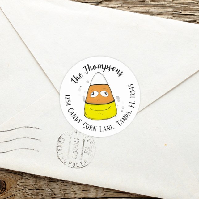 Happy Halloween Candy Corn Cute Whimsical  Classic Round Sticker (Creator Uploaded)