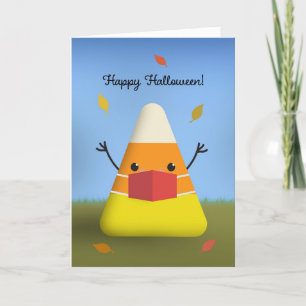 Happy Halloween Candy Corn in Pandemic Mask Holiday Card